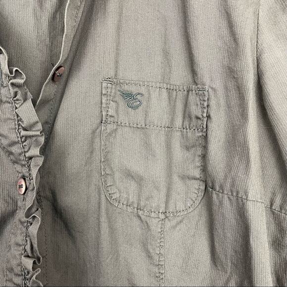Esprit | Gray Button Down Shirt Ruffles Vintage Medium - Picture 5 of 6